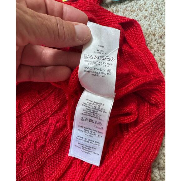 LAUREN, Ralph Lauren Sweater, Size Large, Red Cable Knit poncho sweater; baggy - Picture 8 of 8